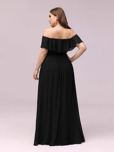 Vista 2 de Ever-Pretty Mujeres fuera del hombro mangas de volantes abertura lateral gasa más tamaño semi formal vestidos para mujeres 00968-DA