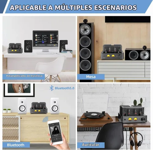 Vista 7 de Tube Amplifier, Stereo Vacuum Tube Class A/B Amplifier,Integrated Amplifier with Bluetooth 5.0,Subwoofer Output, Headphone Output, Record Player