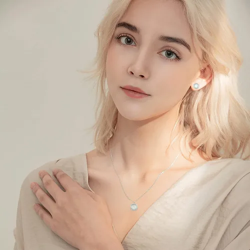 Vista 6 de DwearBeauty Juego de joyas de ópalo de oro blanco con circonita cúbica, collar de ópalo y aretes para mujeres y niñas (collar y aretes), Metal