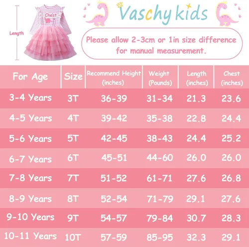 Vista 6 de VASCHY Lindo traje casual de manga larga para niñas de otoño y primavera, talla 3-10T