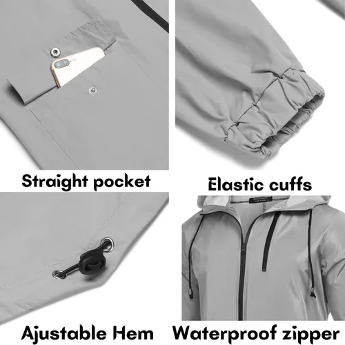 Vista 5 de COOFANDY - Impermeable largo y ligero para hombre, chaqueta con capucha para exteriores