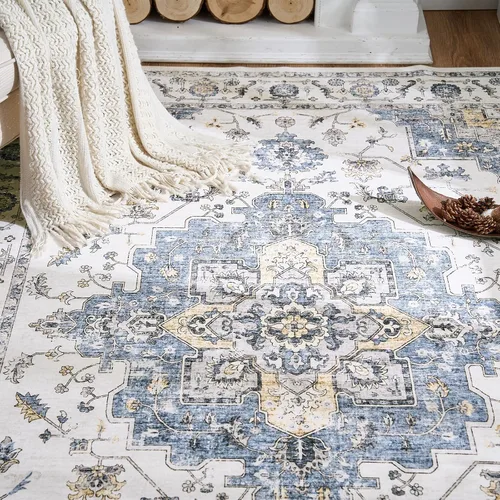 Vista 6 de jinchan Alfombra de Área 2x3 pies Alfombra Vintage de Entrada Lavable Bohemia Tapete Interior para Puerta Medallón Floral Tapete Pequeño para Puerta