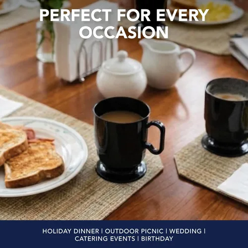 Vista 6 de Party Essentials Tazas de té de plástico duro de 8 onzas con asas, 40 unidades, color negro de lujo