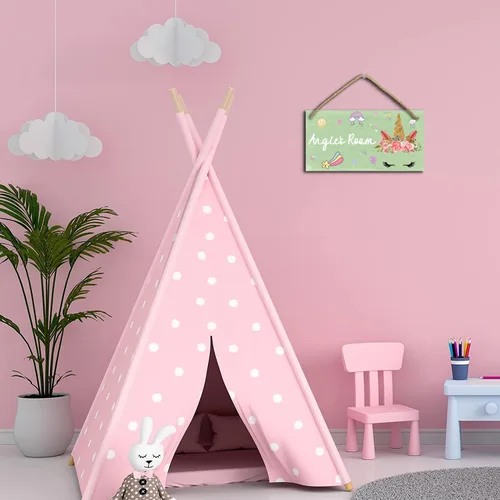 Vista 4 de Decoración de unicornio para dormitorio de niñas, letreros personalizados con nombre para habitación de niños, decoración de pared de unicornio
