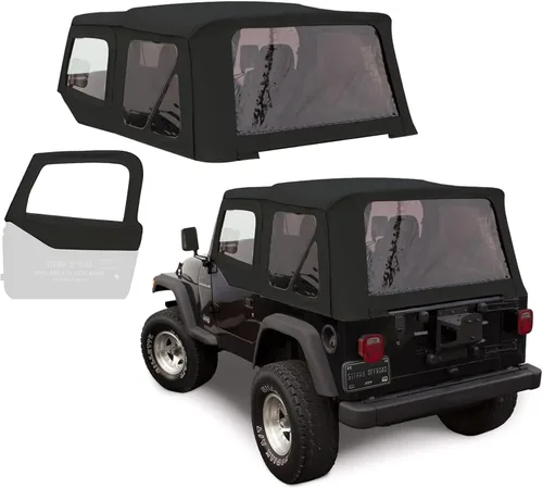 Vista 11 de Revestimiento superior estilo de fábrica Sierra Offroad para Jeep Wrangler TJ (1997-2002), funda blanda con vidrios polarizados, sin puertas Negro