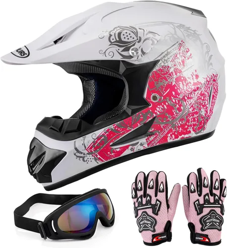 Vista 2 de Conjunto de casco de motocross y armadura corporal para jóvenes, equipo de seguridad de motocross ATV de 4 a 14 años con gafas, guantes, rodilleras