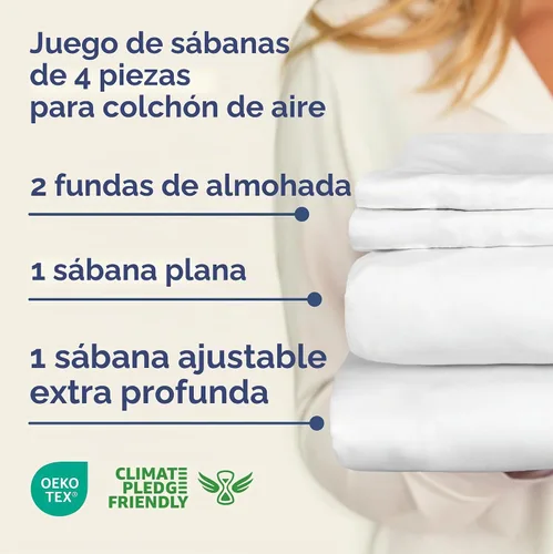 Vista 2 de Juego de sábanas de colchón de aire para tamaño King, 4 piezas transpirables y refrescantes con bolsillos extra profundos, se adapta a colchones