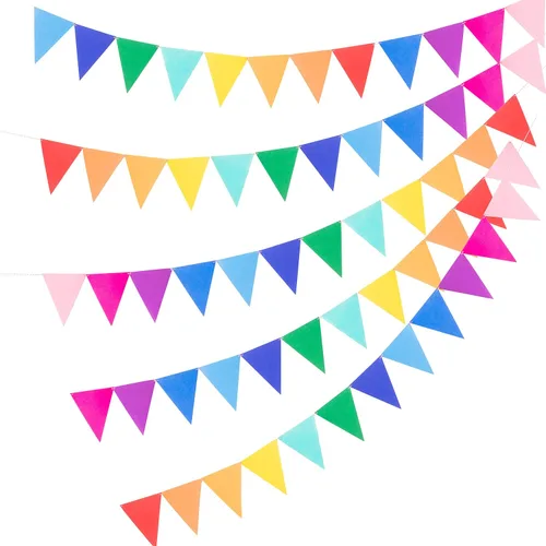 Vista 6 de LOVENJOY 5 guirnaldas de fieltro de arcoíris montadas, banderines coloridos para decoración de aula o fiesta de cumpleaños