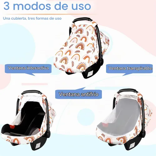 Vista 5 de Toldo para asiento de automóvil infantil arcoíris con ventanas abiertas y malla transpirable, a prueba de patadas, suave y elástica, funda de Arco