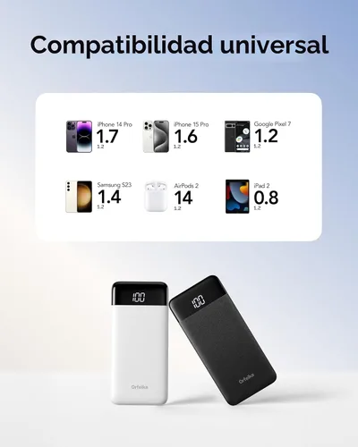 Vista 6 de Orfeika Cargador de teléfono portátil, Banco de energía portátil de 10000mAh con cables incorporados, paquete de batería esencial para viajes