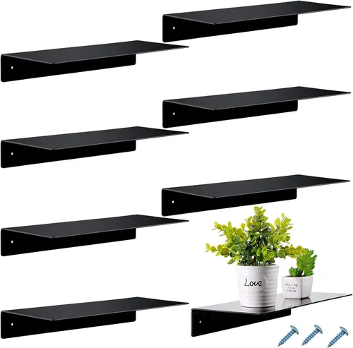 Vista 9 de Blulu 8 estantes flotantes de acrílico, estante invisible montado en la pared para libros, plantas, imágenes, maquillaje, discos, exhibición en sala