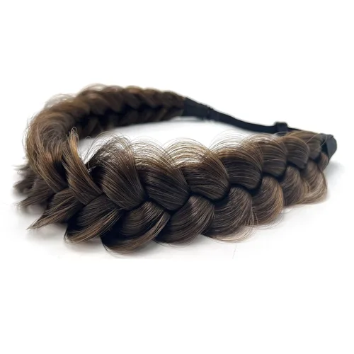 Vista 21 de Diadema trenzada sintética clásica de cabello con hebras anchas para boda, trenzas esponjosas desordenadas, banda para peluca, accesorio de belleza