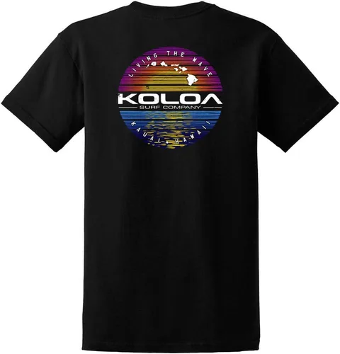 Vista 65 de Koloa Surf - Camisetas de algodón pesado para hombre, tallas grandes y altas Azul acuático/negro buscando diseño de ondas