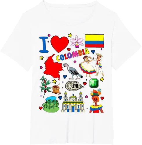 Vista 66 de Camiseta con diseño de bandera y mapa de I Love Colombia dibujada a mano