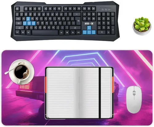 Vista 4 de Alfombrilla grande para mouse Cyber Synthwave para autos, líneas de neón, tapete de escritorio Vaporwave, accesorios para computadora