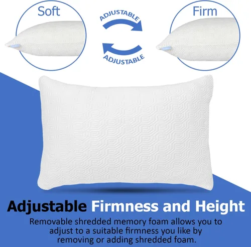 Vista 3 de Paquete de 2 almohadas de rayón tamaño Queen derivado de bambú para dormir, juego de almohadas de espuma viscoelástica triturada refrescante