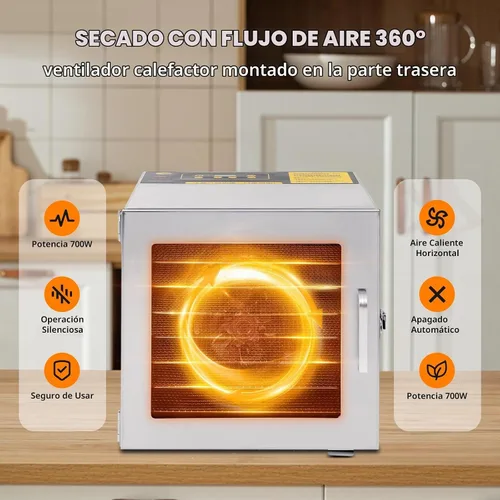Vista 4 de FAHKNS Máquina deshidratadora de alimentos, 8 bandejas de acero inoxidable, secadora deshidratada de 700 W, control de temperatura de 190ºF