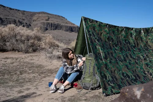 Vista 7 de Lona ligera y compacta para tienda de campaña, impermeable, multifuncional, para tienda de campaña con bolsa de transporte con cordón