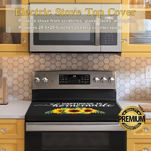 Vista 7 de Protector de placa de cocina de vidrio – Cubierta superior de estufa de vidrio grande, cubierta superior de estufa, accesorios amarillos