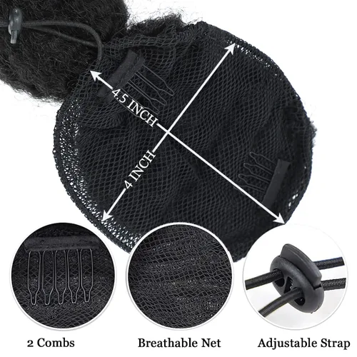 Vista 4 de Extensión de cola de caballo afro rizada con burbuja para mujeres negras de 18 pulgadas de largo, cola de caballo con cordón natural negro, clip