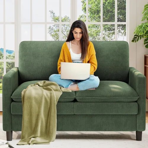Vista 54 de Welzona Loveseat, 51" Small L Shaped Couch, Comfy Teddy Love Seat with Ottoman Set, Tool-Free Setup Loveseat Sofa with Ottoman, All-Wood Small Sofa