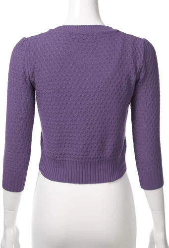 Vista 3 de FLORIA - Suéter corto de algodón de punto con cuello redondo, botones y manga 34 para mujer (tallas S a 3X)
