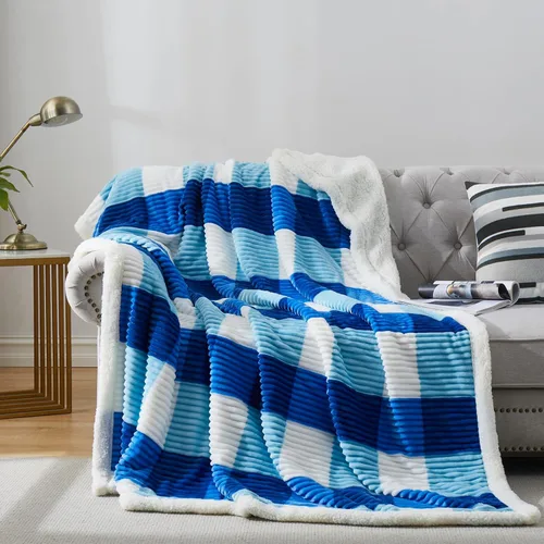 Vista 14 de PU MEI Manta Sherpa Individual a Cuadros Gruesa para Cama, 60"*80" Franela Súper Suave Difusa Forro Polar Reversible Terciopelo Afelpado Manta