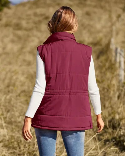 Vista 6 de BTFBM Chaleco casual para mujer, con botones, con cremallera, acolchado, con cordón, sin mangas, con bolsillos