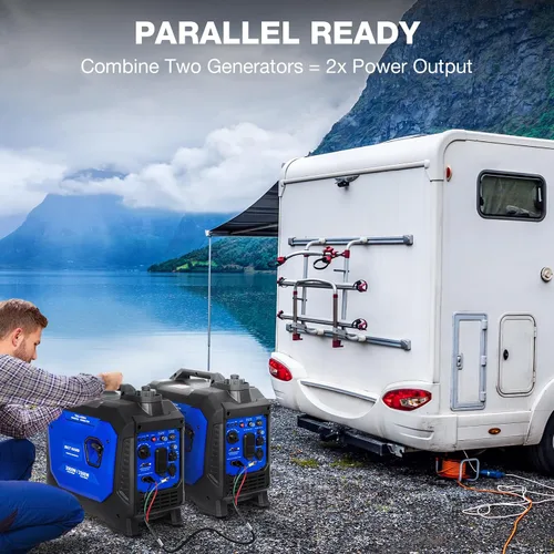 Vista 6 de BILT HARD Generador de gas de 2500 W, generador inversor silencioso de 4 tiempos de 80 cc con sensor de CO, listo para paralelo, receptáculo dúplex