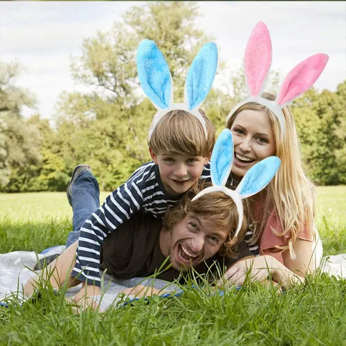 Vista 2 de vfruua Diadema de conejo de peluche con orejas de conejo de Pascua para Pascua, cosplay, fiesta temática, decoración de cumpleaños