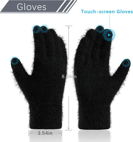 Vista 4 de ecodudo Conjunto de bufanda y gorro de invierno para mujer, conjunto de guantes para pantalla táctil con pompón para mujer