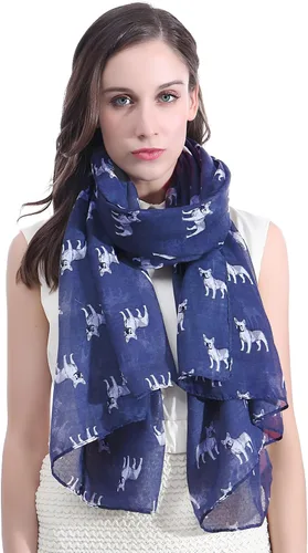 Vista 6 de Lina & Lily Bufanda ligera con estampado de perro de bulldog francés Beige