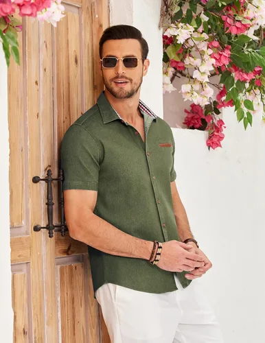 Vista 4 de COOFANDY Camisa de vestir casual de manga corta con botones para hombre
