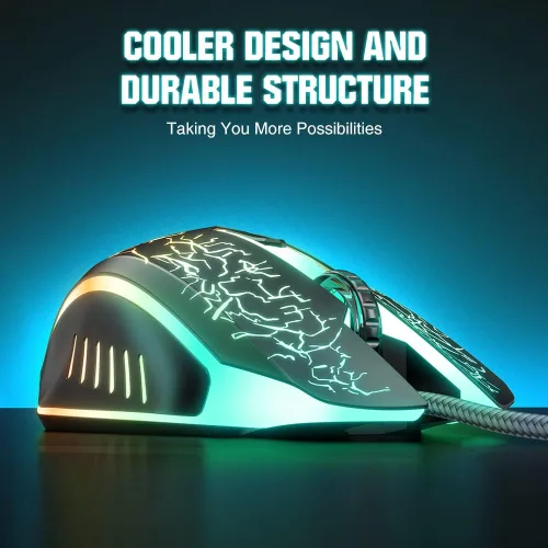 Vista 8 de BENGOO Ratón para juegos con cable, ergonómico para computadora portátil gamer, mouse óptico para computadora con retroiluminación RGB, 4 DPI