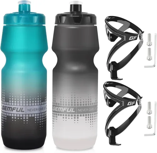 Vista 9 de GEMFUL Botella de agua para bicicleta de 24 onzas, paquete de 2 botellas de agua para ciclismo, sin BPA, con tapa a prueba de fugas, se adapta a