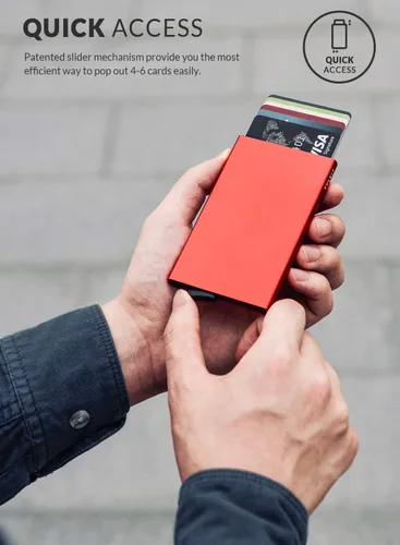 Vista 8 de VULKIT Cartera desplegable, soporte minimalista para tarjetas de crédito, bloqueo RFID, funda de metal delgada para hombres
