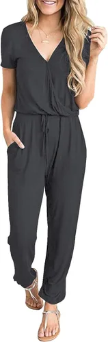Vista 5 de PRETTYGARDEN Womens Deep V Neck Wrap Drawstring Waist Jumpsuit