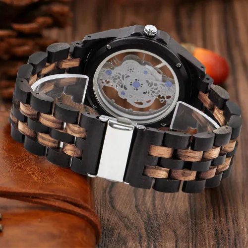 Vista 7 de Dentily Reloj de madera para hombre, reloj de madera ligero para hombre, relojes analógicos de madera de cuarzo para hombres