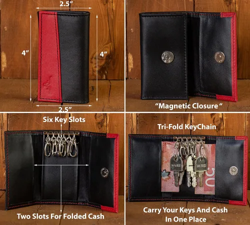 Vista 6 de Juego de cinturón y llavero para hombre, regalo del día del padre, regalo de cumpleaños para hombres, Rojo y negro), TOS-MB-1