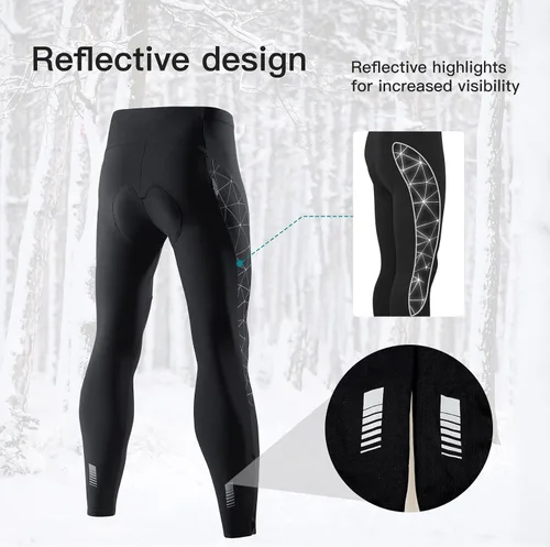 Vista 5 de Santic Mallas de ciclismo para hombre, pantalones acolchados, leggings de ciclo, pantalones de bicicleta reflectantes, para invierno, cálido, a
