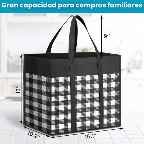 Vista 3 de WOWBOX Bolsas de comestibles reutilizables, paquete de 4, bolsas de compras plegables reutilizables a granel con asas reforzadas, bolsas