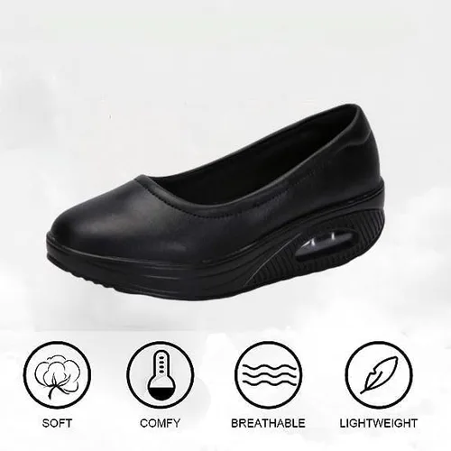 Vista 3 de Mocasines de cuña para mujer, cómodos zapatos de suela gruesa con amortiguación de aire, plataforma antideslizante, zapatos de enfermería de cuero