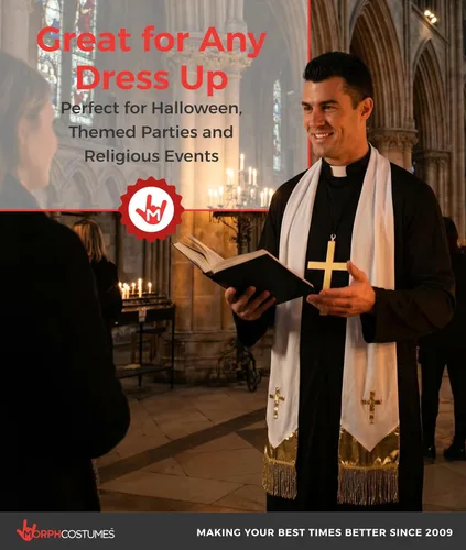 Vista 5 de Morph, Disfraz de sacerdote para hombre, traje de sacerdote, disfraces