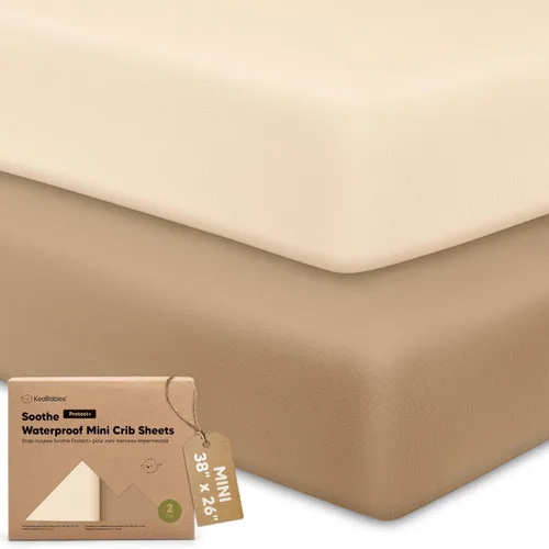 Vista 19 de 2 Sábanas para Pack and Play, Sábanas Impermeables para Mini Cuna Ajustables - 38x26 pulgadas Sábanas de Algodón Orgánico Pack N Play para Colchón