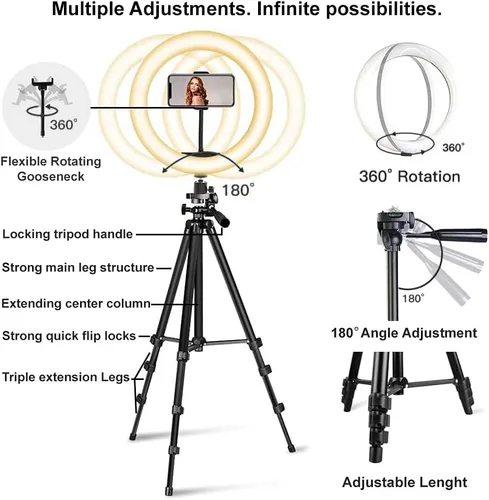 Vista 3 de Acuvar Kit de vlogging premium de 9 piezas para iPhone, Android y cámaras, micrófono, soporte de trípode y luz LED, paquete de YouTube, TikTok