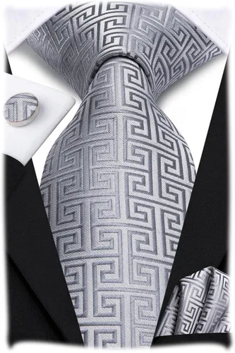 Vista 176 de Hi-Tie Corbata clásica de cachemira para hombre con pañuelo y gemelos a cuadros