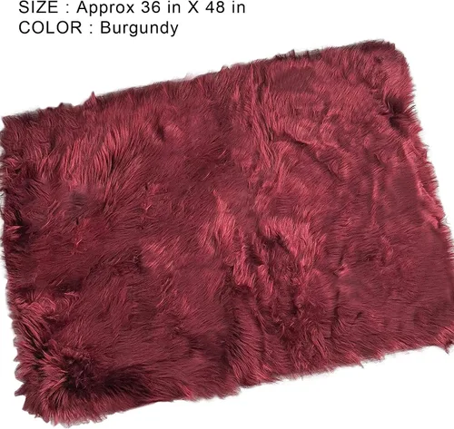 Vista 3 de Alfombra suave y esponjosa de forma rectangular sintética, alfombra de piel burdeos, funda de sofá, cojín de asiento, alfombra peluda junto a