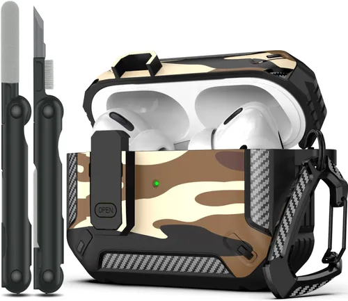 Vista 15 de RFUNGUANGO Funda para AirPod de 2ª generación con kit de limpieza, armadura protectora de carcasa dura militar con bloqueo para funda de carga