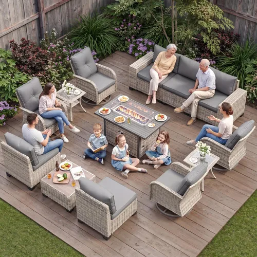 Vista 96 de Muebles de patio al aire libre conjunto PE mimbre ratán al aire libre sofá seccional Gris
