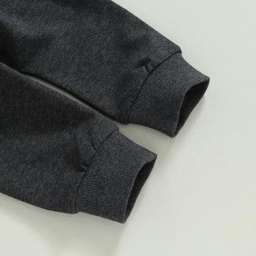 Vista 7 de Conjunto de ropa para bebé niño con capucha y pantalones de cintura elástica, lindos trajes de otoño e invierno